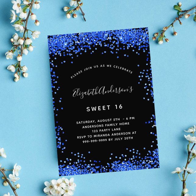 Sweet 16 noir royal bleu invitation aimant (Créateur téléchargé)
