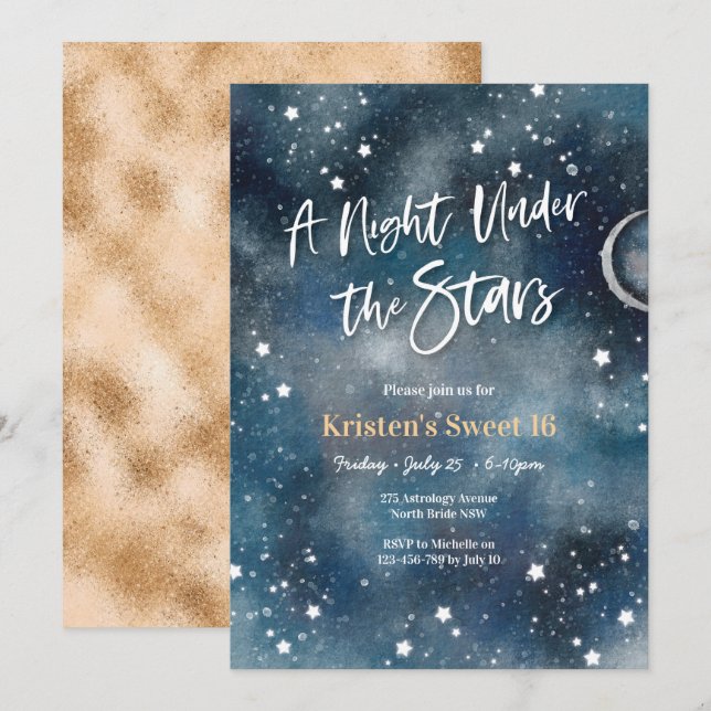 Sweet 16 Nuit sous les étoiles Fête Invitation (Devant / Derrière)