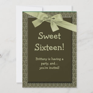 Sweet 16 Olive Green Bow Birthday Party Invitation