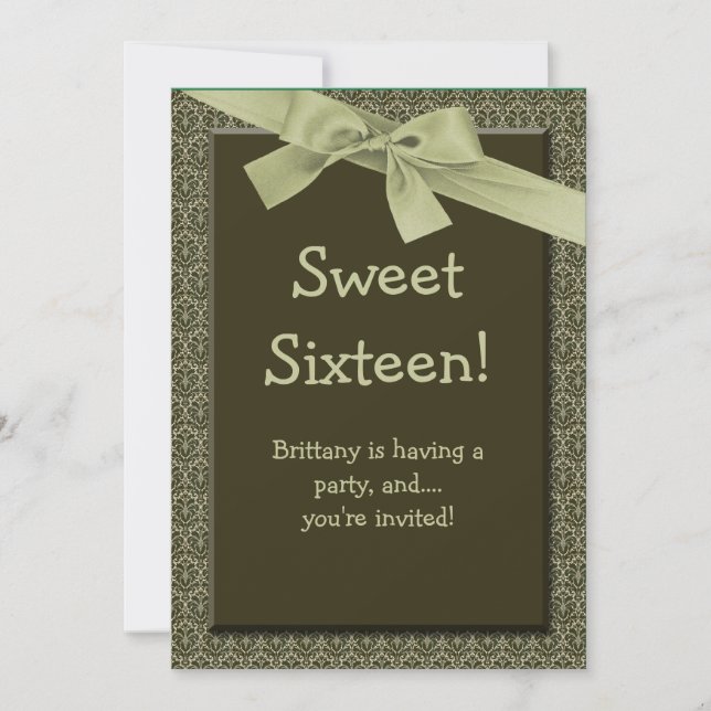 Sweet 16 Olive Green Bow Invitation à la fête d'an (Devant)