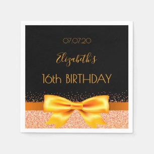 Sweet 16 party black gold name napkin