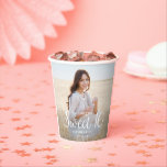 Sweet 16 Party Chic Trendy Script 2 Photo Modern Paper Cups<br><div class="desc">Add an elegant touch to Sweet 16 birthday party decorations with custom 2 photo paper cups. All wording on this template is simple to personalize and the pictures can be different or the same on front and back. (IMAGE PLACEMENT TIP: An easy way to position a photo exactly how you...</div>