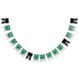 Sweet 16 Party, Falling Green Glitter & 4 Photos Bunting Flags