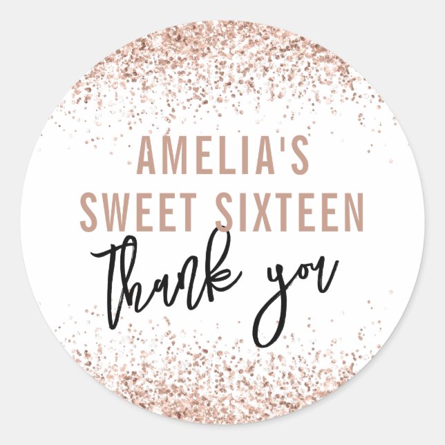 Sweet 16 Party Favor Sticker Rose Parties scintill (Devant)