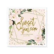 Sweet 16 Party Gold Foil Blush Pink Floral