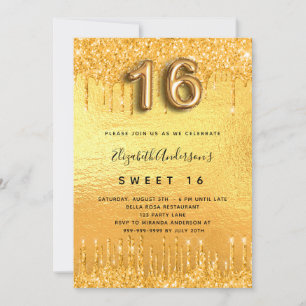 Sweet 16 party gold glitter drips glam invitation