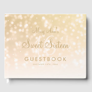 Sweet 16 Party Guestbook Gold Bokeh Sparkle Lights