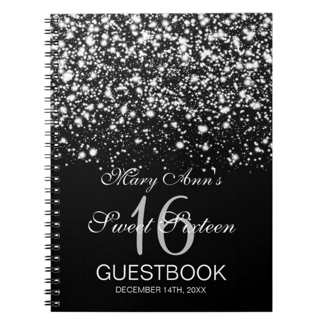 Sweet 16 Party Guestbook Midnight Glam Silver Notebook (Front)