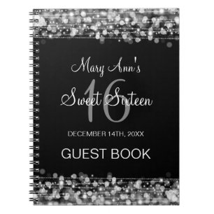Sweet 16 Party Guestbook Party Sparkles Silver Notebook