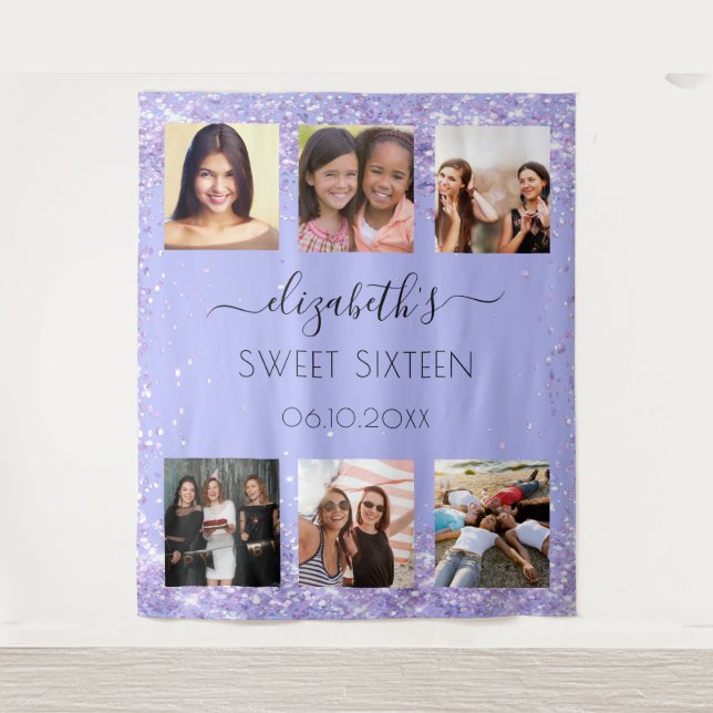 Sweet 16 party lavender photo collage tapestry (Front)
