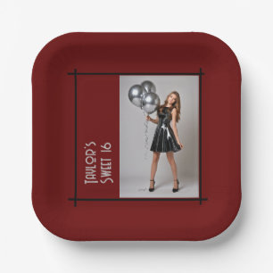 sweet 16 party paper napkin burgundy red black  plate