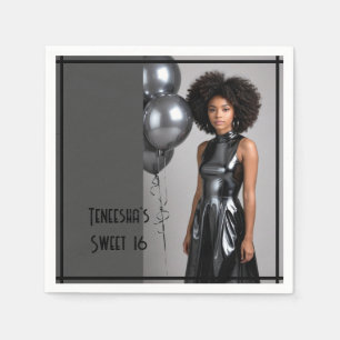 sweet 16 party paper napkin grey black 