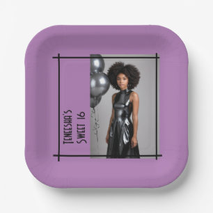 sweet 16 party paper napkin lilac purple black plate