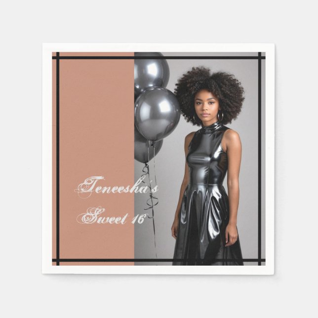 sweet 16 party paper napkin mocha brown (Front)