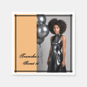 sweet 16 party paper napkin peach black