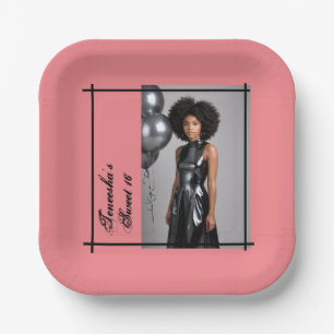 sweet 16 party paper napkin pink black  plate