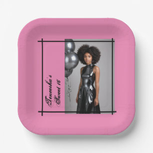 sweet 16 party paper napkin pink black plate