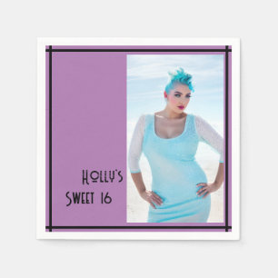 sweet 16 party paper napkin purple black