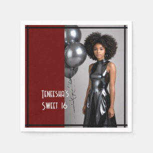sweet 16 party paper napkin red black