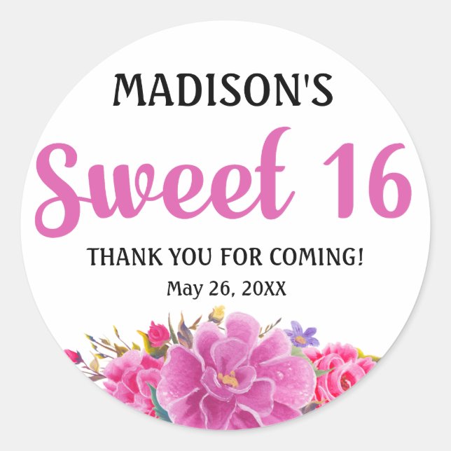 Sweet 16 Party Personalized Thank You Sticker (Front)