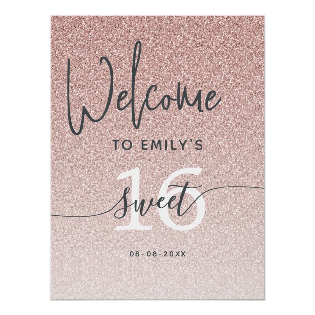 Sweet 16 Party Pink Glitter Welcome Sign Poster (Front)