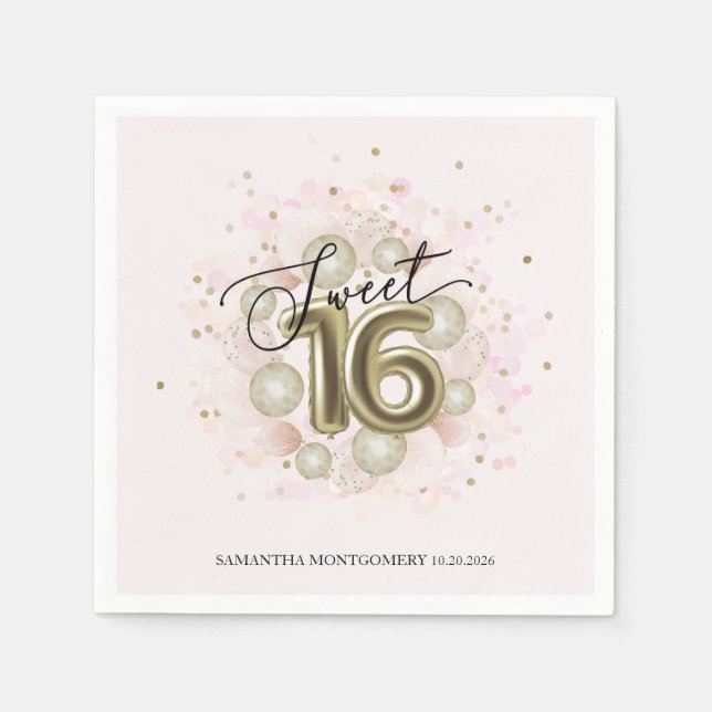 Sweet 16 Party Pink Gold Confetti Napkin (Front)
