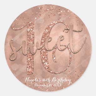 Sweet 16 Party Pink Rose Gold Glamour Favour Classic Round Sticker