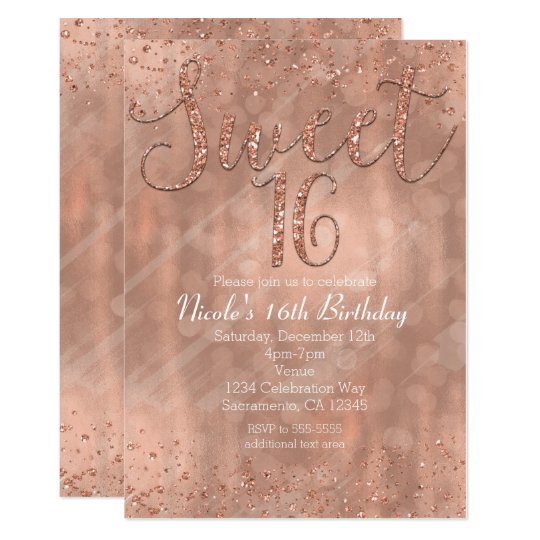 Sweet 16 Party Pink Rose Gold Glamour Invitations