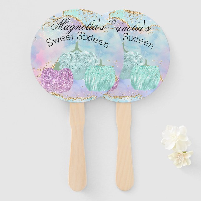 Sweet 16 Party Pumpkin Pastel Glitter Glam  Hand Fan (Front and Back)