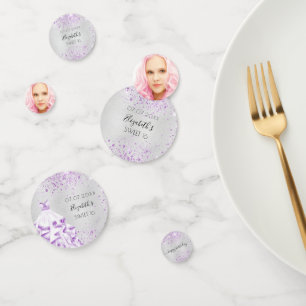 Sweet 16 party silver purple glitter dress photo confetti