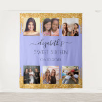 Sweet 16 party violet gold glitter photo collage