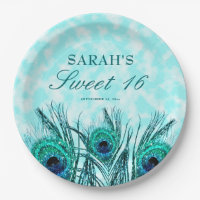 Sweet 16 Peacock Feathers Blue Teal Glitter