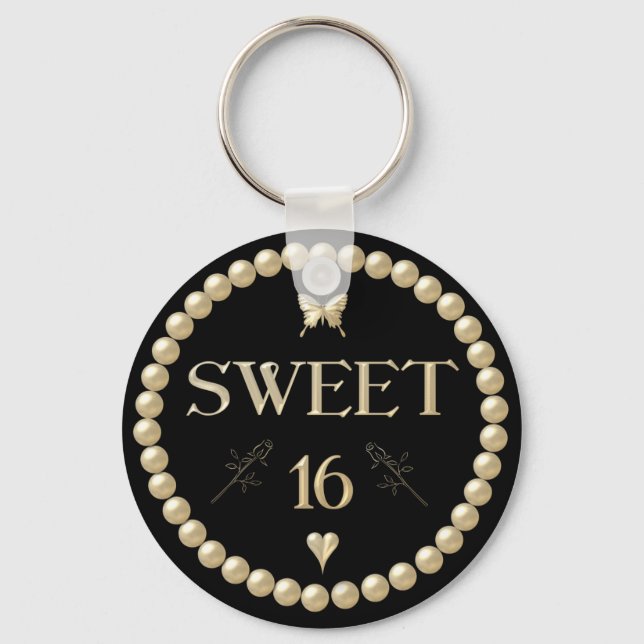 Sweet 16 - Pearls on black "velvet" Keychain (Front)