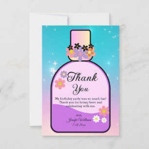 sweet 16 perfume bottle pink blue stylish cute thank you card