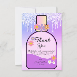 sweet 16 perfume bottle purple dripping glitters thank you card