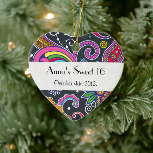 Sweet 16 - Persian Paisley - Green Pink Blue Ceramic Ornament