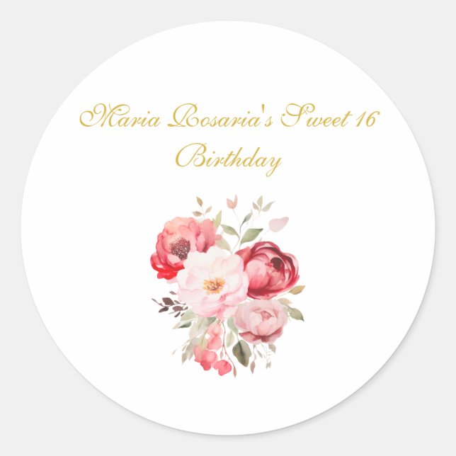 Sweet 16  Personalized Floral Stickers (Front)