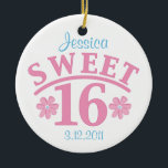 Sweet 16 Personalized Ornament<br><div class="desc">Life couldn't be sweeter when you're just sixteen. Celebrate your special young lady as she comes of age with our pretty pink text and sweet flowers ornament. Perfect sixteenth birthday keepsake gift. Also on T-shirts,  apparel,  mugs,  tote bags and more! PinkInkArt original!</div>