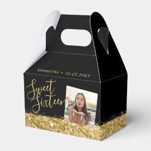 Sweet 16 Personalized Photo Black Gold Favor Box