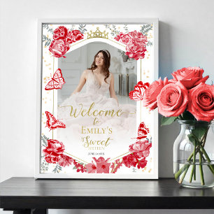 Sweet 16 Photo Affiche de bienvenue Papillon rouge