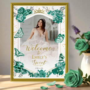 Sweet 16 Photo Affiche de bienvenue Papillon vert