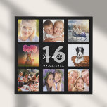 Sweet 16 photo collage black faux canvas print<br><div class="desc">A unique 16th birthday gift or keepsake, celebrating her life with a collage of 8 of your photos. Add images of her family, friends, pets, hobbies or dream travel destination. Personalize and add a name, age 16 and a date. White and grey coloured letters. A chic black background. This canvas...</div>