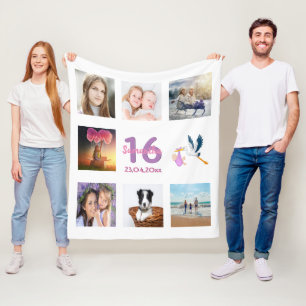 Sweet 16 photo collage girl white fleece blanket