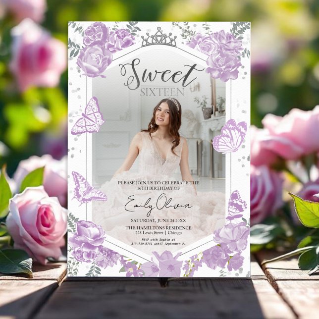 Sweet 16 Photo Invitation Butterfly Lavender (Creator Uploaded)