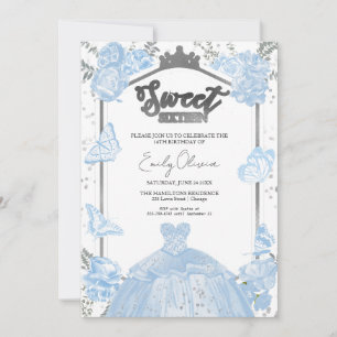 Sweet 16 Photo Invitation Papillon bleu Dusty