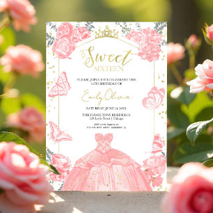 Sweet 16 Photo Invitation Papillon rose floral