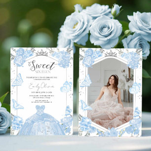 Sweet 16 Photo Invitation   Robe bleu foncé