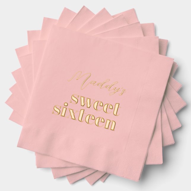 Sweet 16 Pink and Gold Foil Stamped Napkins (Insitu (Stacked))