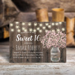 Sweet 16 Pink Baby's Breath Floral Jar Barn Wood Invitation<br><div class="desc">Rustic Pink Baby's Breath Floral Jar Barn Wood & String Lights Sweet 16 Invitations.</div>