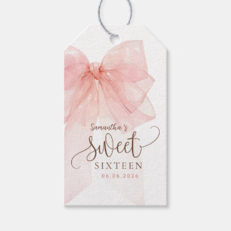 Sweet 16 Pink Bow Birthday party Gift Tags